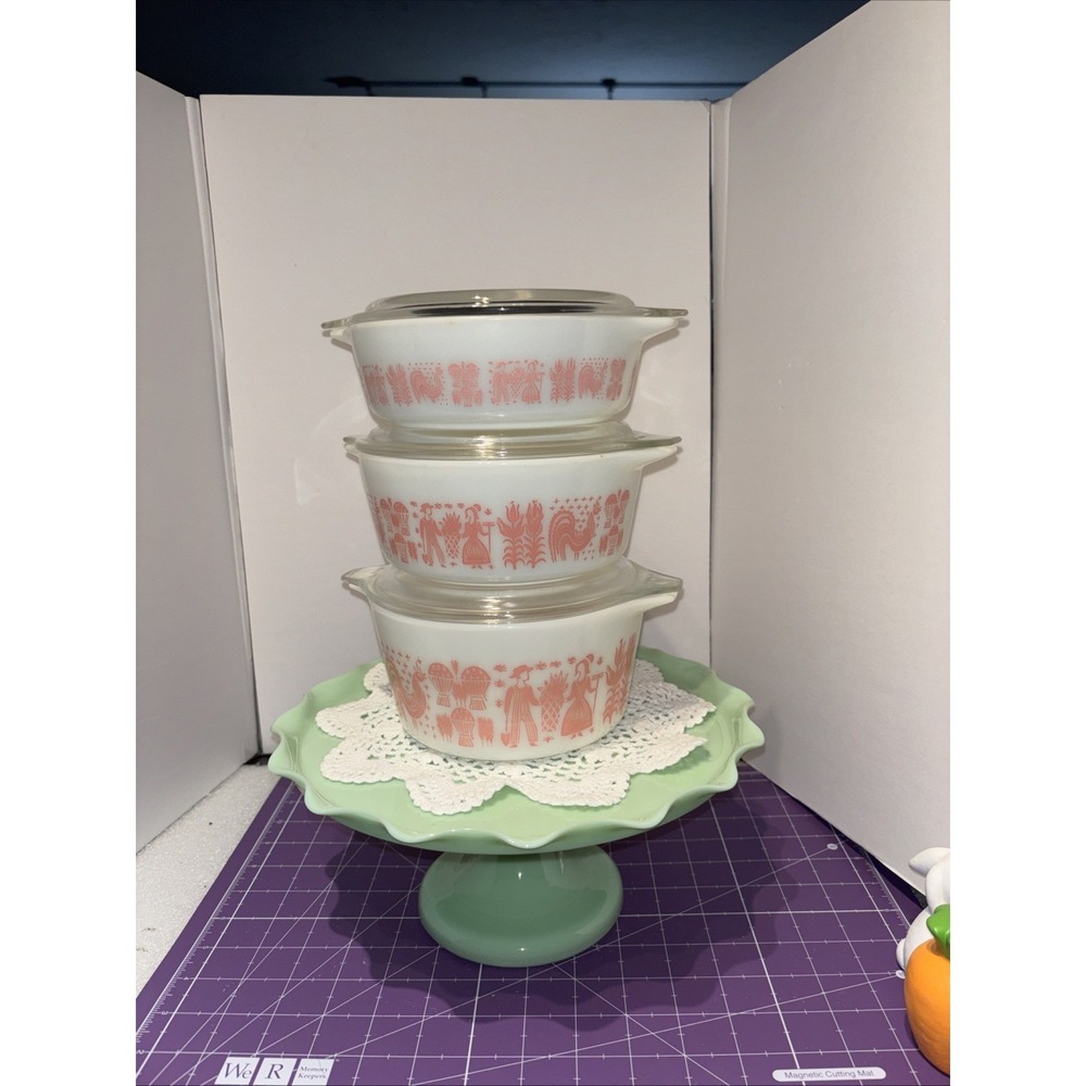 HTF Vintage Pyrex Pink Amish Butterprint‎ 471 472 473